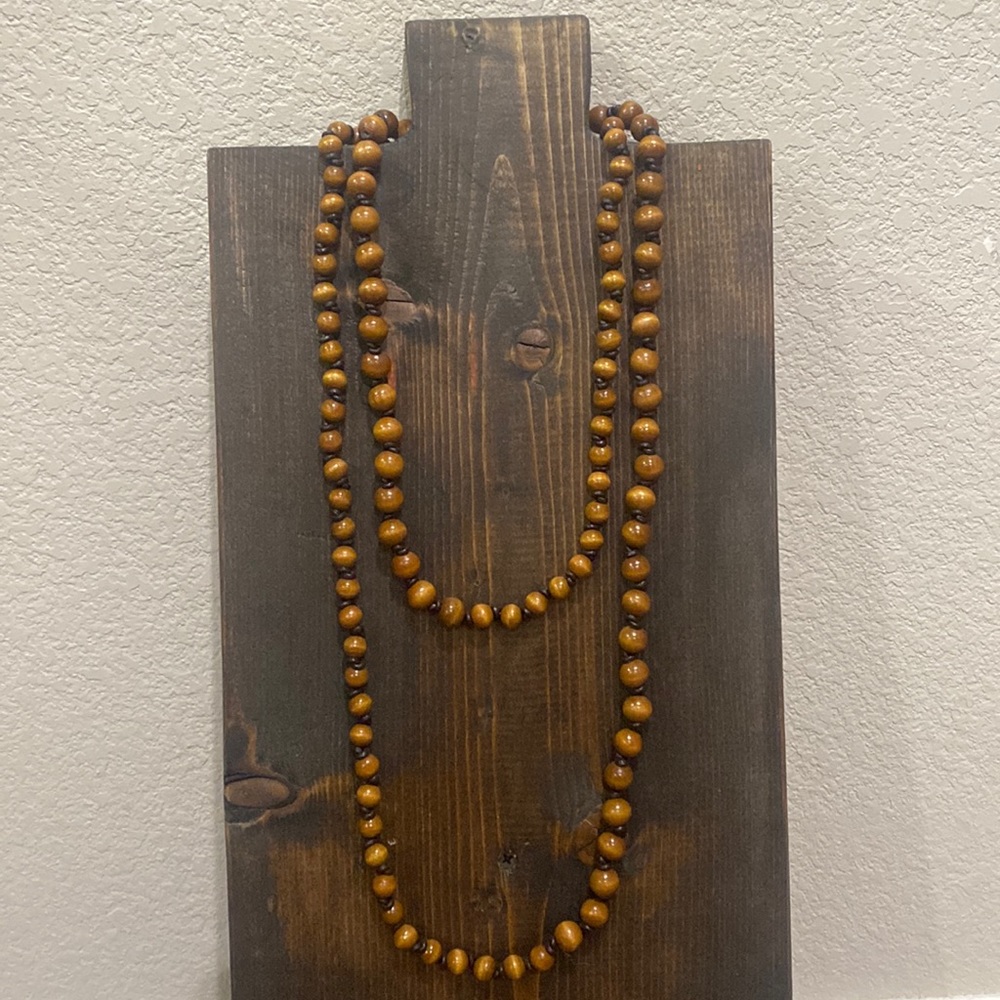 Brand New - brown wood beaded necklace